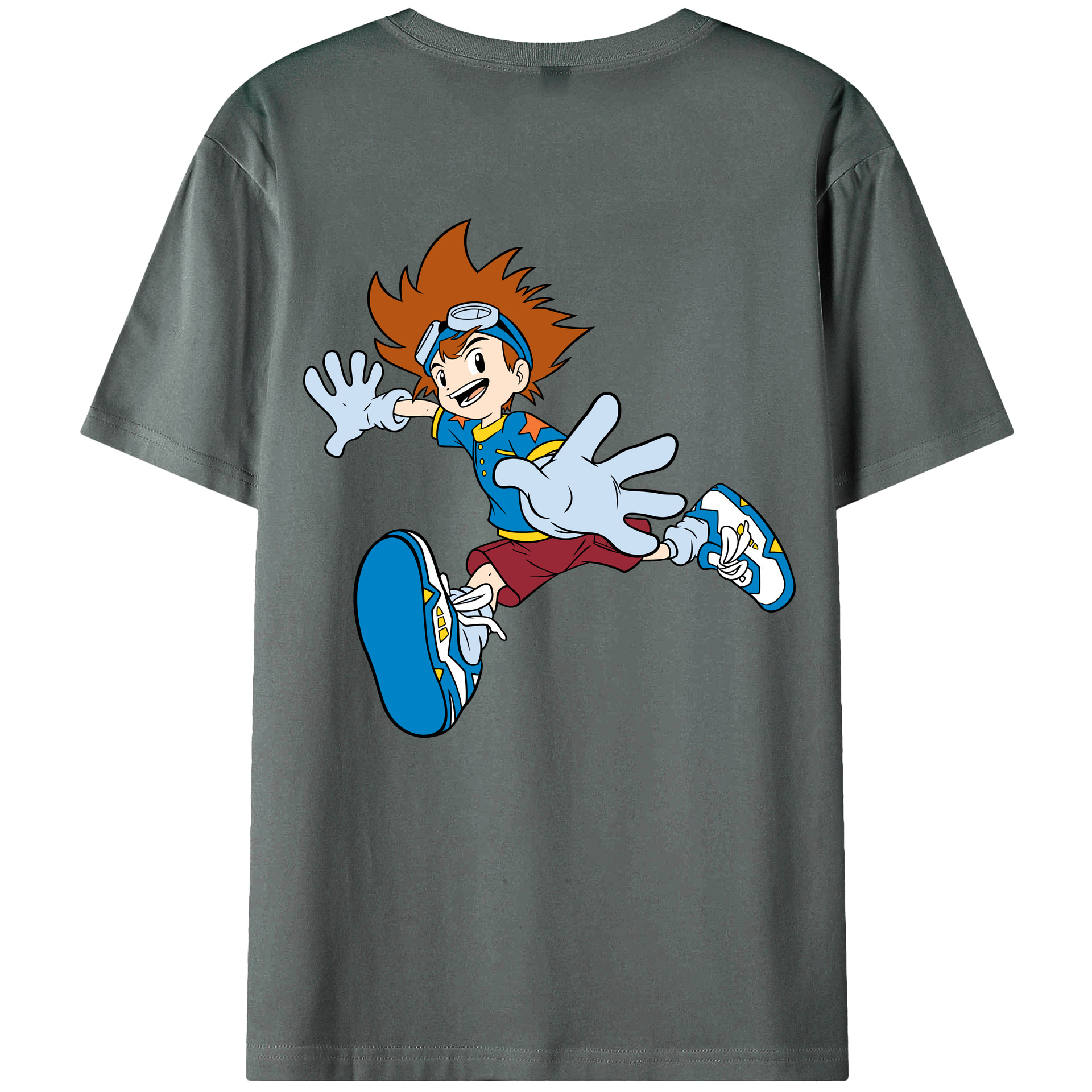 （画像用） Digimon デジタルモンスター/デジモン 綿100％ メンズ半袖Tシャツ（バックプリント） 通気性